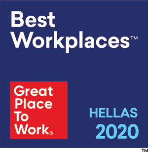 A blue and red logo