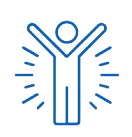 a blue outline of a person with their arms up