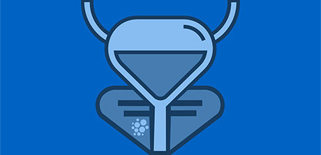 a blue and white graphic of a funnel