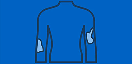 a blue line drawing of a person's body